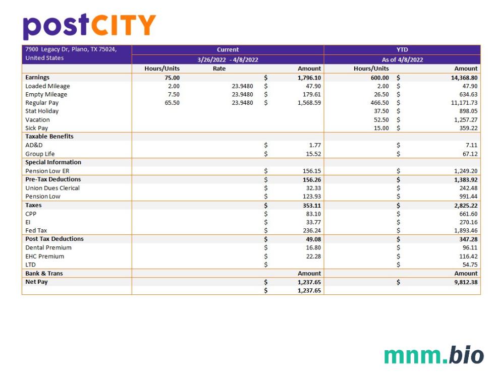 szablon Oświadczenia o zarobkach firmy post city w formatach Word i PDf